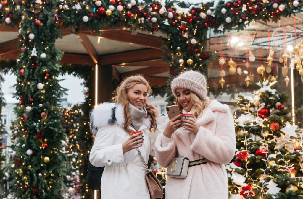 Festive Ladies Shopping having positive retail experiences