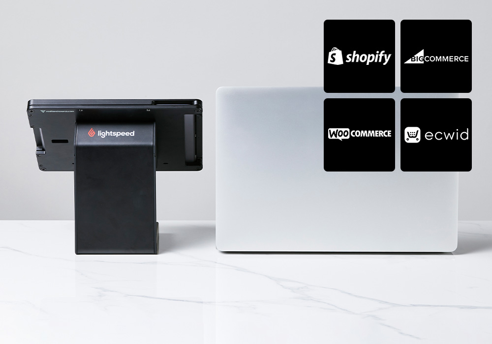 Lightspeed POS Showcasing the Ecommerce Integrations which it is Compatible with such as Shopify, WooCommerce and ecwid